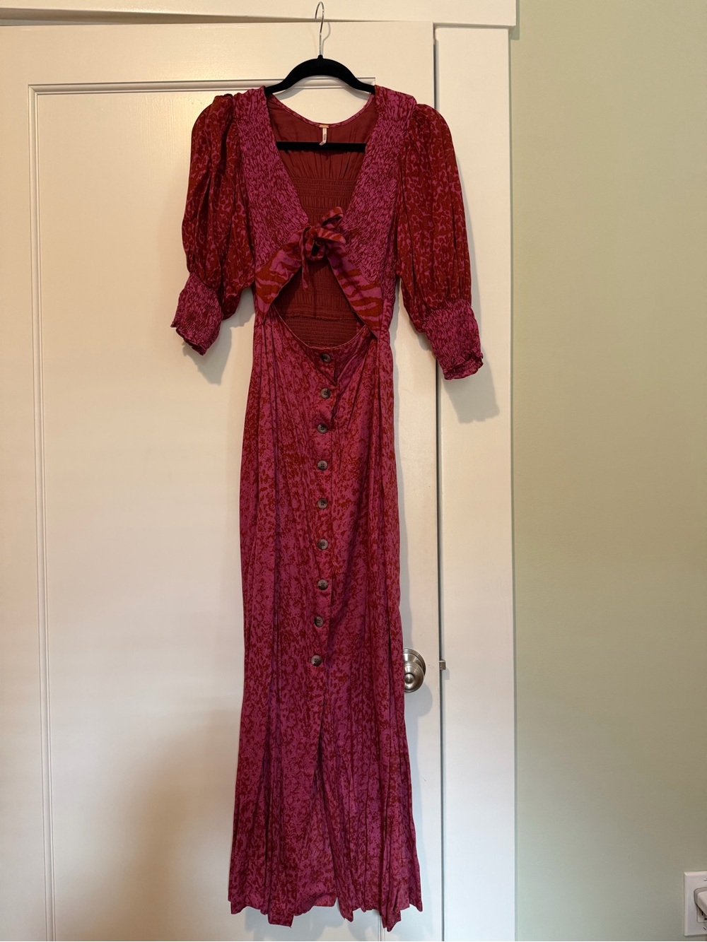Free People Button-Front Midi Dress with Tie Detail
